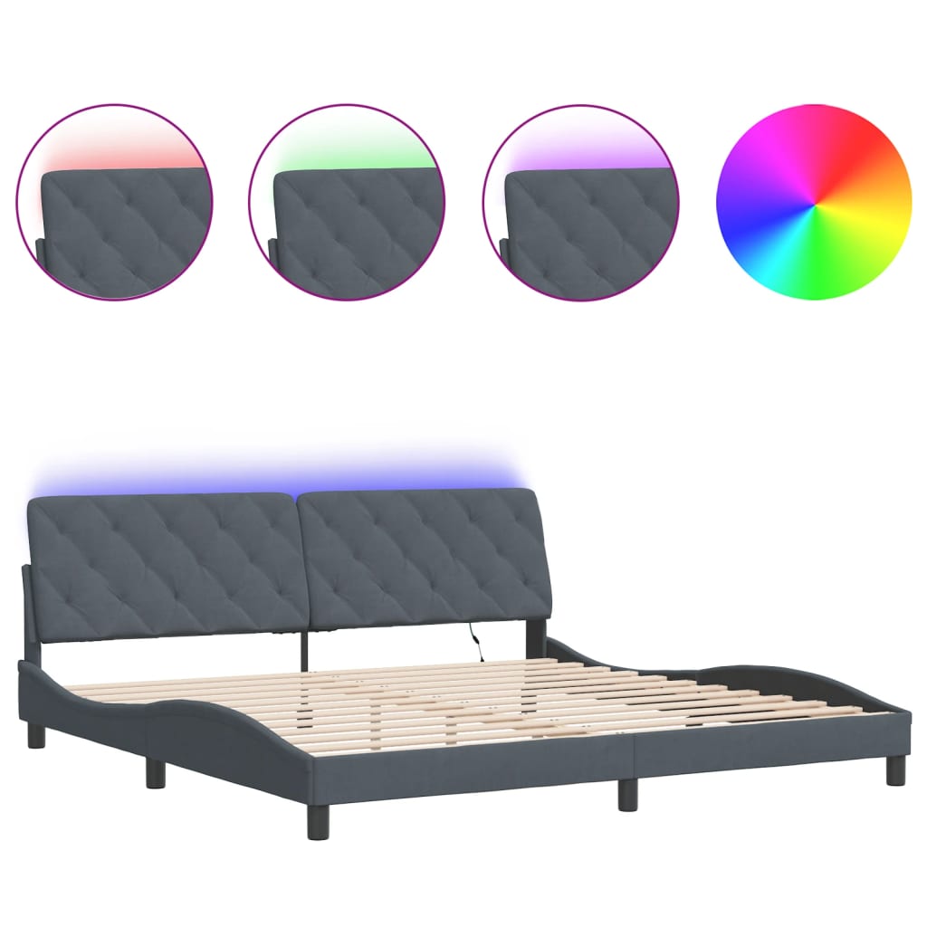 Bed Frame with LED without Mattress Dark Grey 200x200 cm Velvet