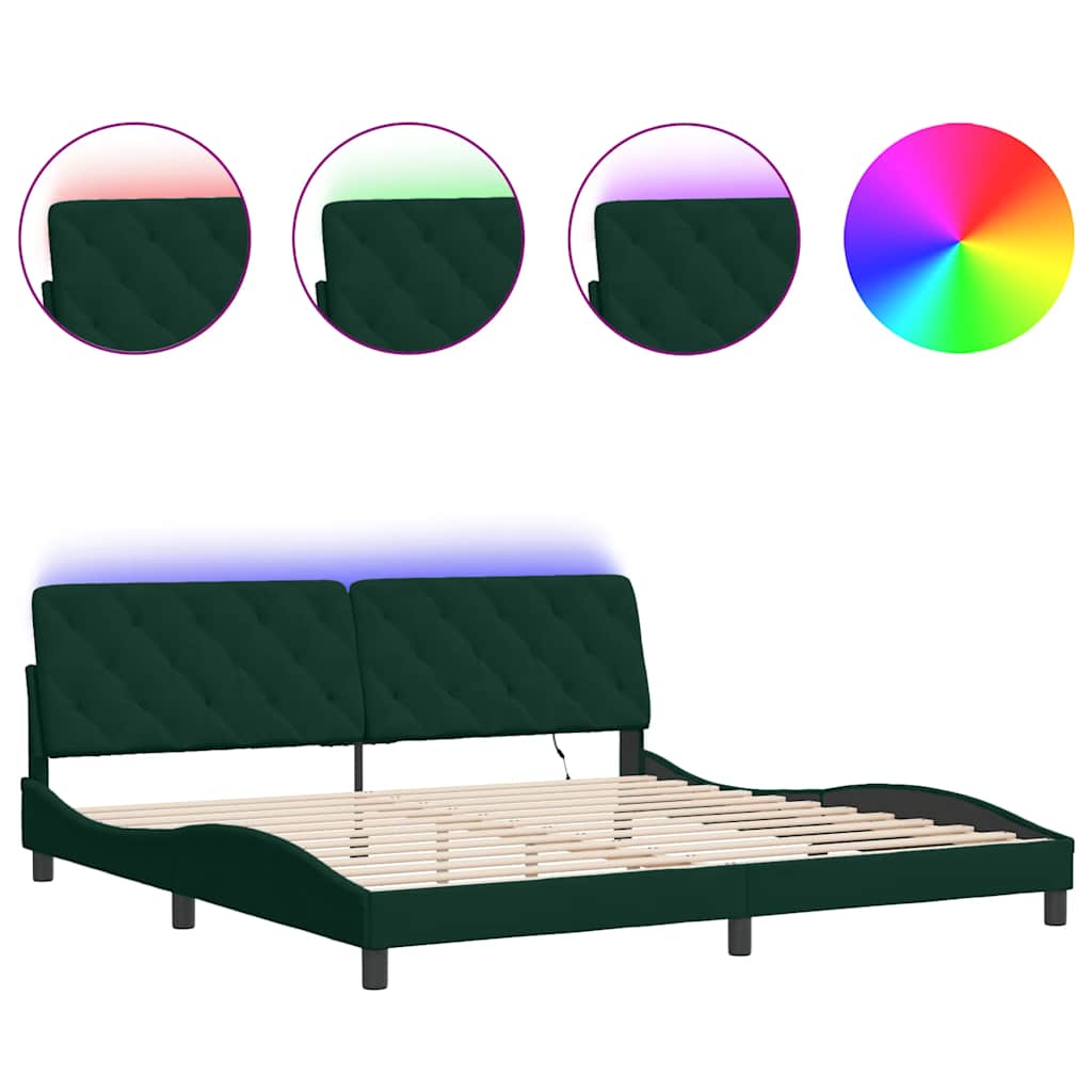 Bed Frame with LED without Mattress Dark Green 200x200 cm Velvet