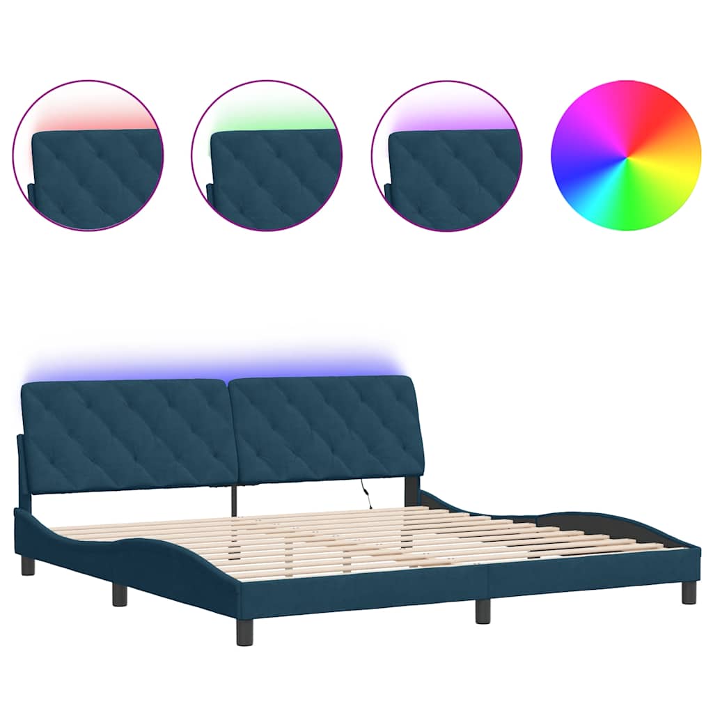Bed Frame with LED without Mattress Blue 200x200 cm Velvet