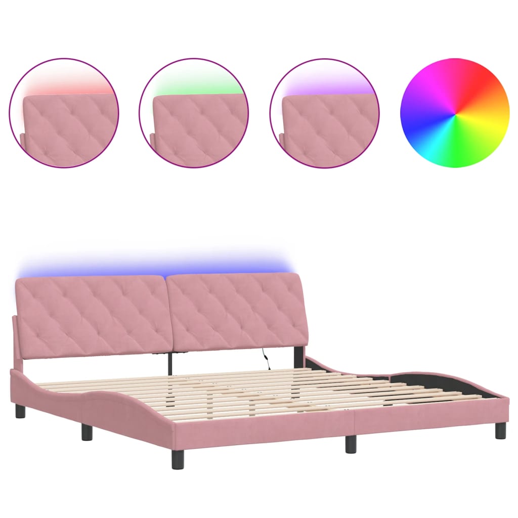 Bed Frame with LED without Mattress Pink 200x200 cm Velvet