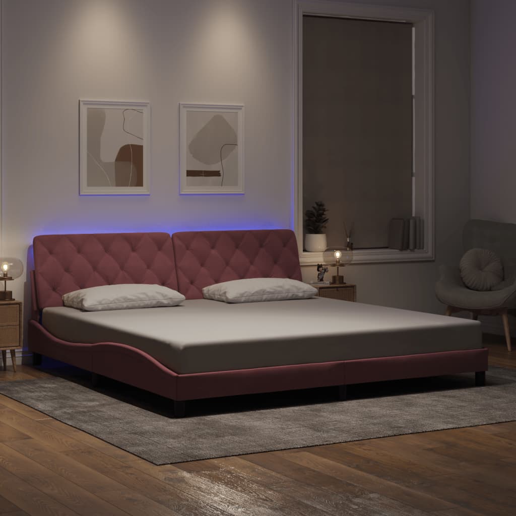 Bed Frame with LED without Mattress Pink 200x200 cm Velvet