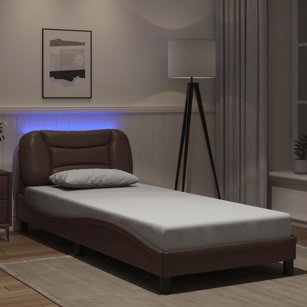 Bed Frame with LED without Mattress "Hvar" Brown 90x190 cm