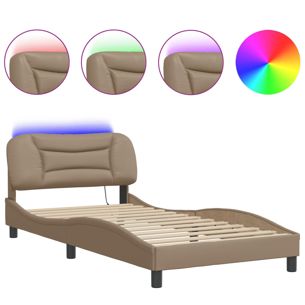 Bed Frame with LED without Mattress "Hvar" Cappuccino 100x200 cm