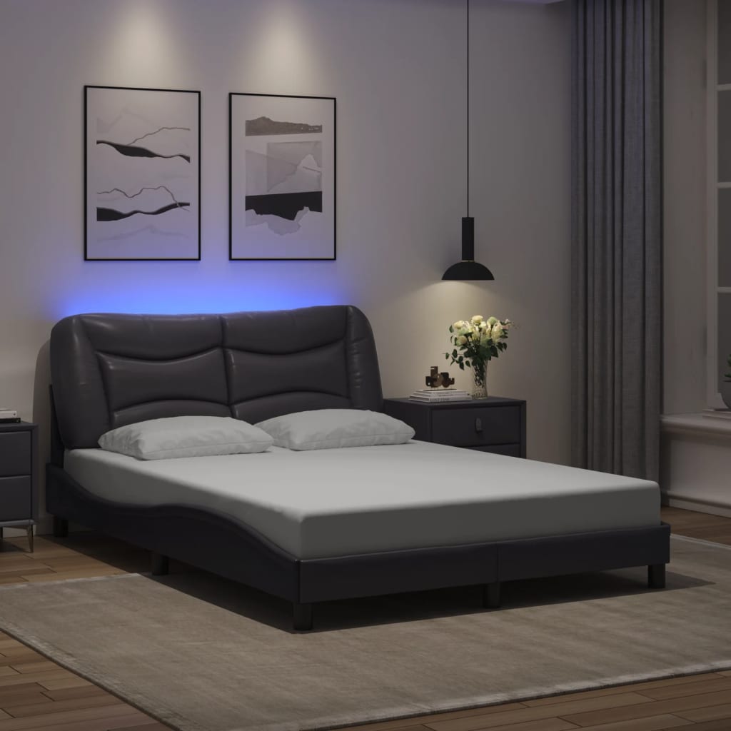 Bed Frame with LED without Mattress "Hvar" Grey 140x190 cm
