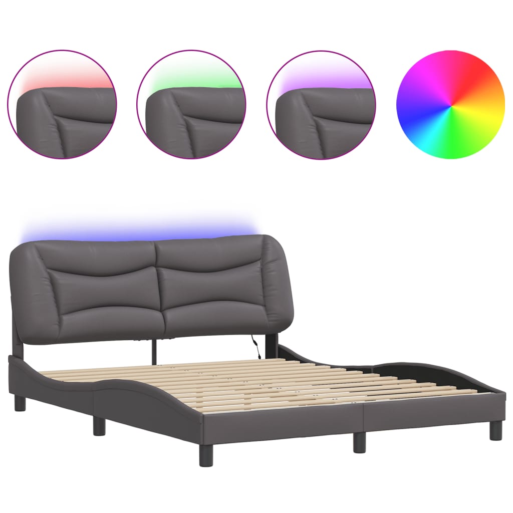 Bed Frame with LED without Mattress "Hvar" Grey 160x200 cm