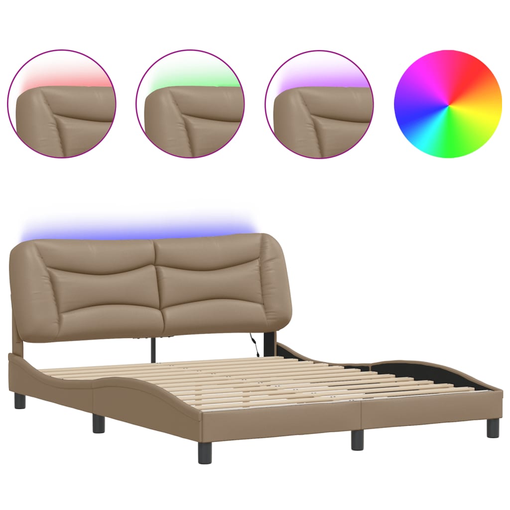 Bed Frame with LED without Mattress "Hvar" Cappuccino 160x200 cm