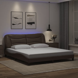 Bed Frame with LED without Mattress "Hvar" Brown 180x200 cm