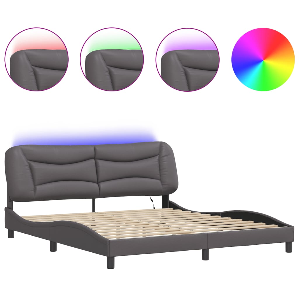 Bed Frame with LED without Mattress "Hvar" Grey 180x200 cm