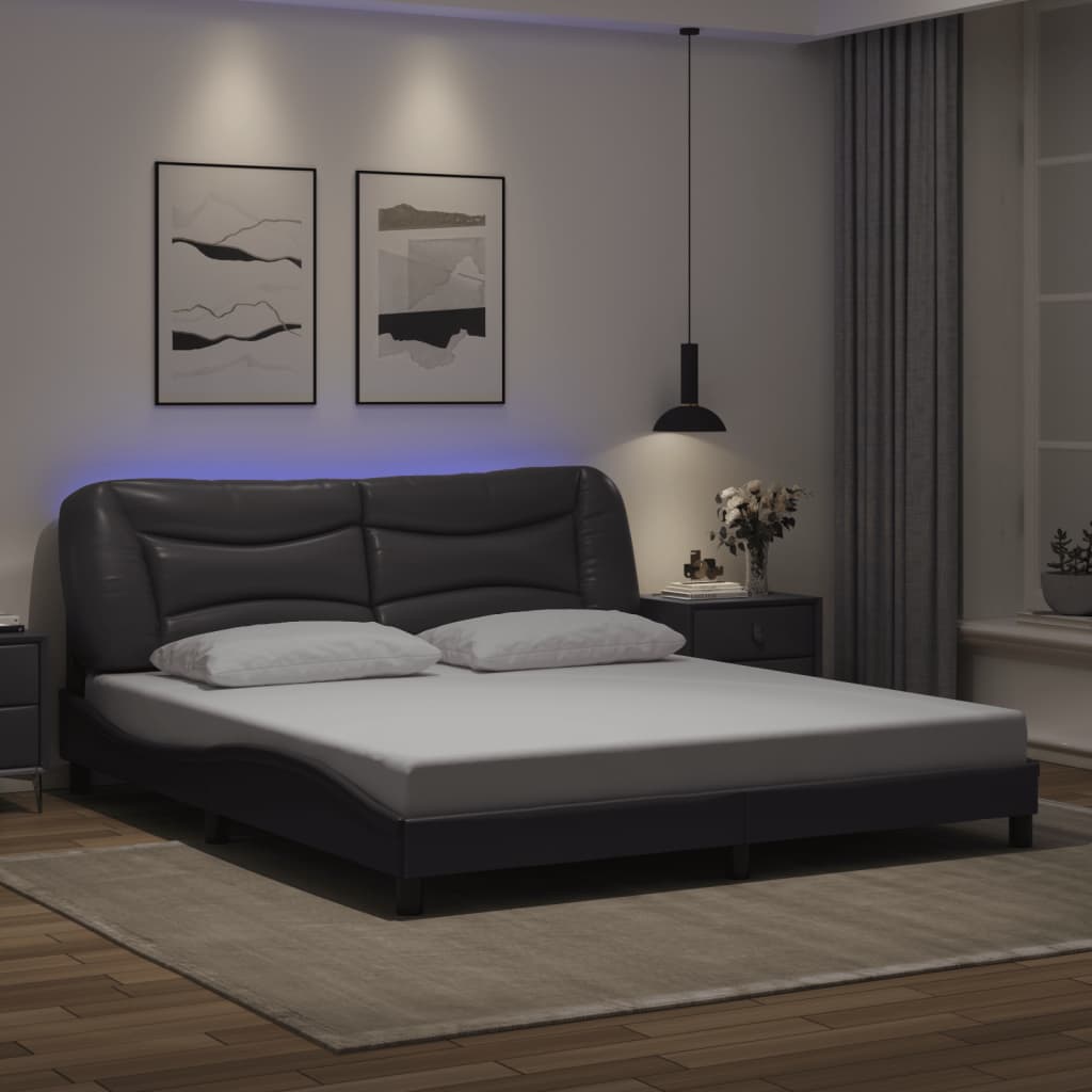 Bed Frame with LED without Mattress "Hvar" Grey 180x200 cm