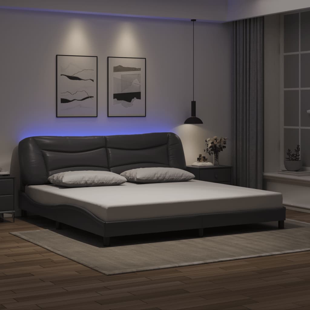 Bed Frame with LED without Mattress "Hvar" Grey 200x200 cm