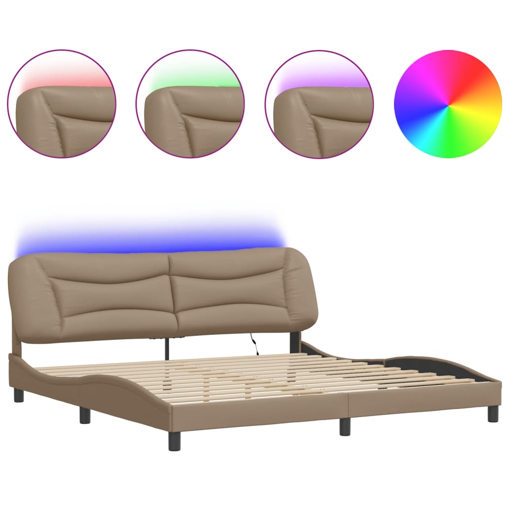 Bed Frame with LED without Mattress "Hvar" Cappuccino 200x200 cm