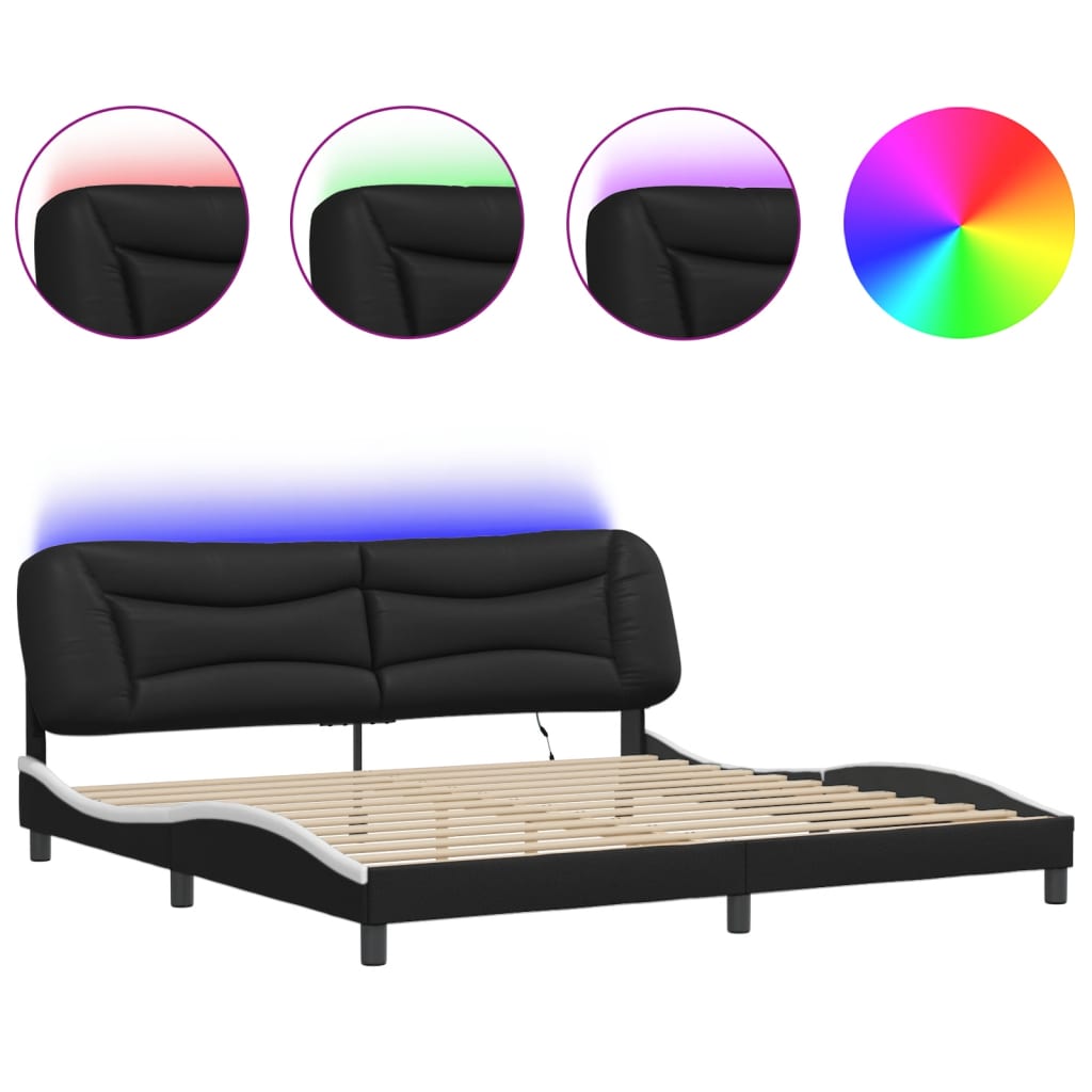 Bed Frame with LED without Mattress "Hvar" Black and White 200x200 cm