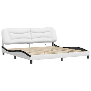 Bed Frame with LED without Mattress "Hvar" White and Black 200x200 cm