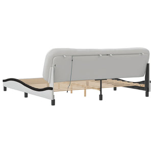 Bed Frame with LED without Mattress "Hvar" White and Black 200x200 cm