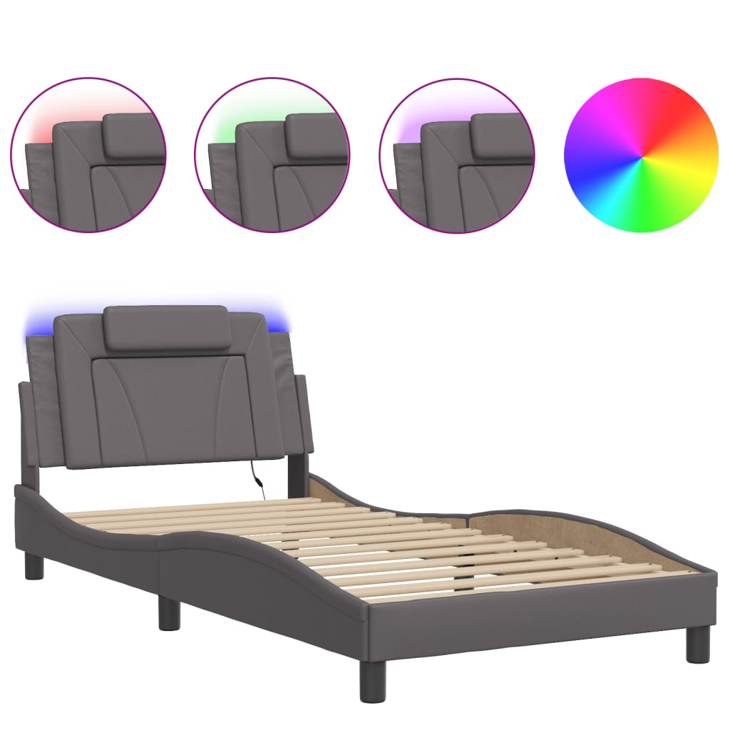 Bed Frame "Viana" with LED without Mattress Grey 100x200 cm
