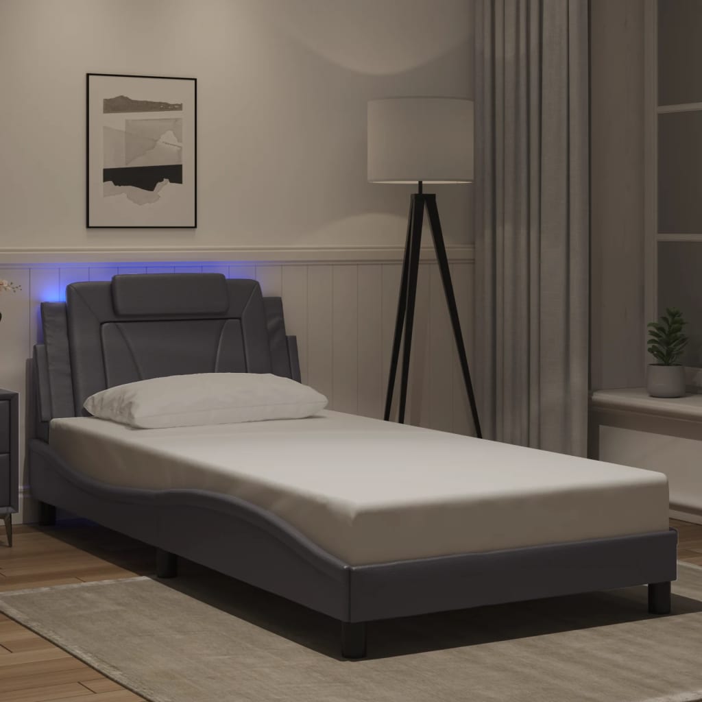 Bed Frame "Viana" with LED without Mattress Grey 100x200 cm