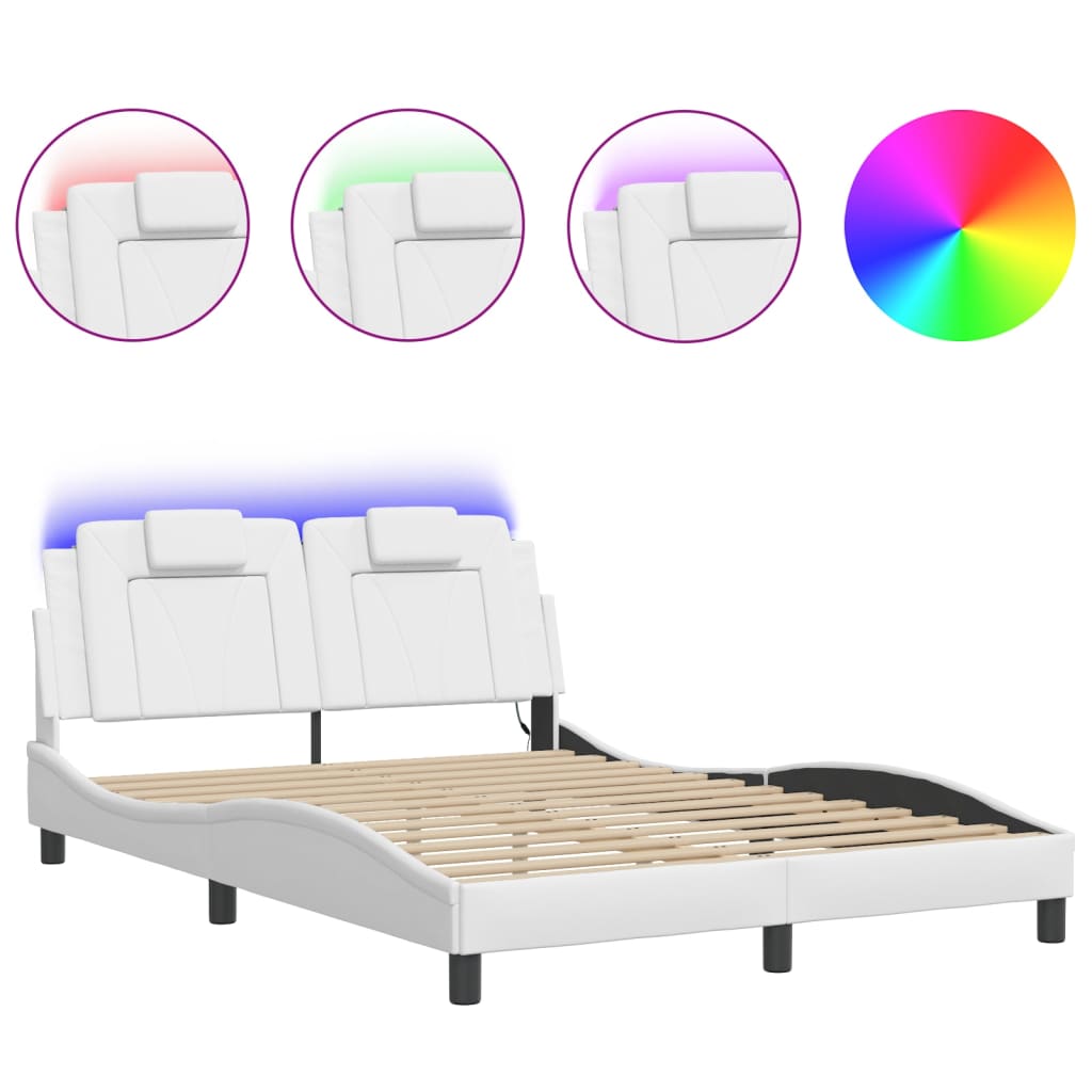 Bed Frame "Viana" with LED without Mattress White 120x200 cm