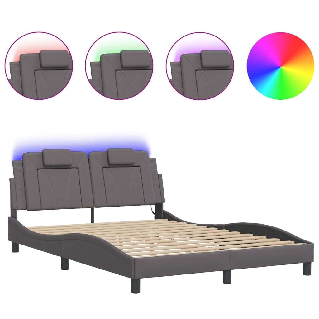 Bed Frame "Viana" with LED without Mattress Grey 140x190 cm