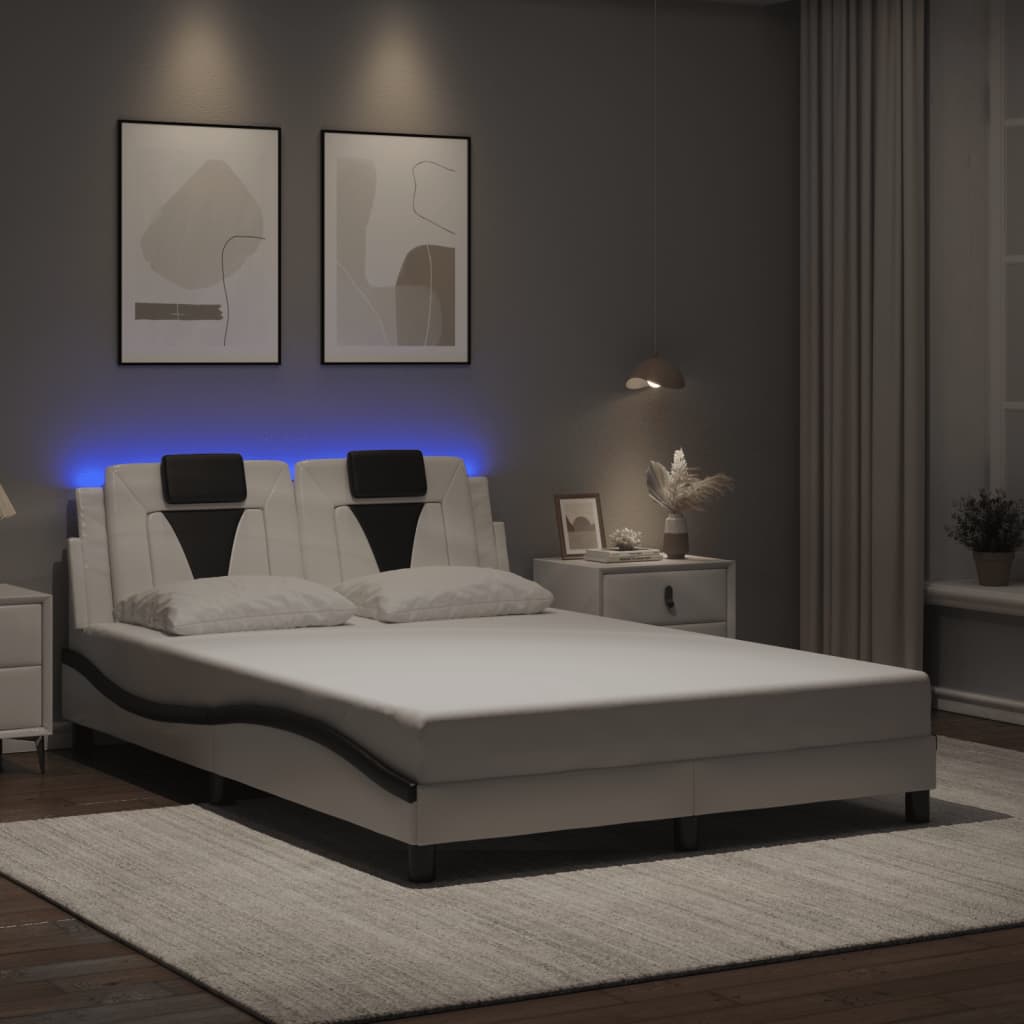 Bed Frame "Viana" with LED without Mattress White and Black 140x200 cm