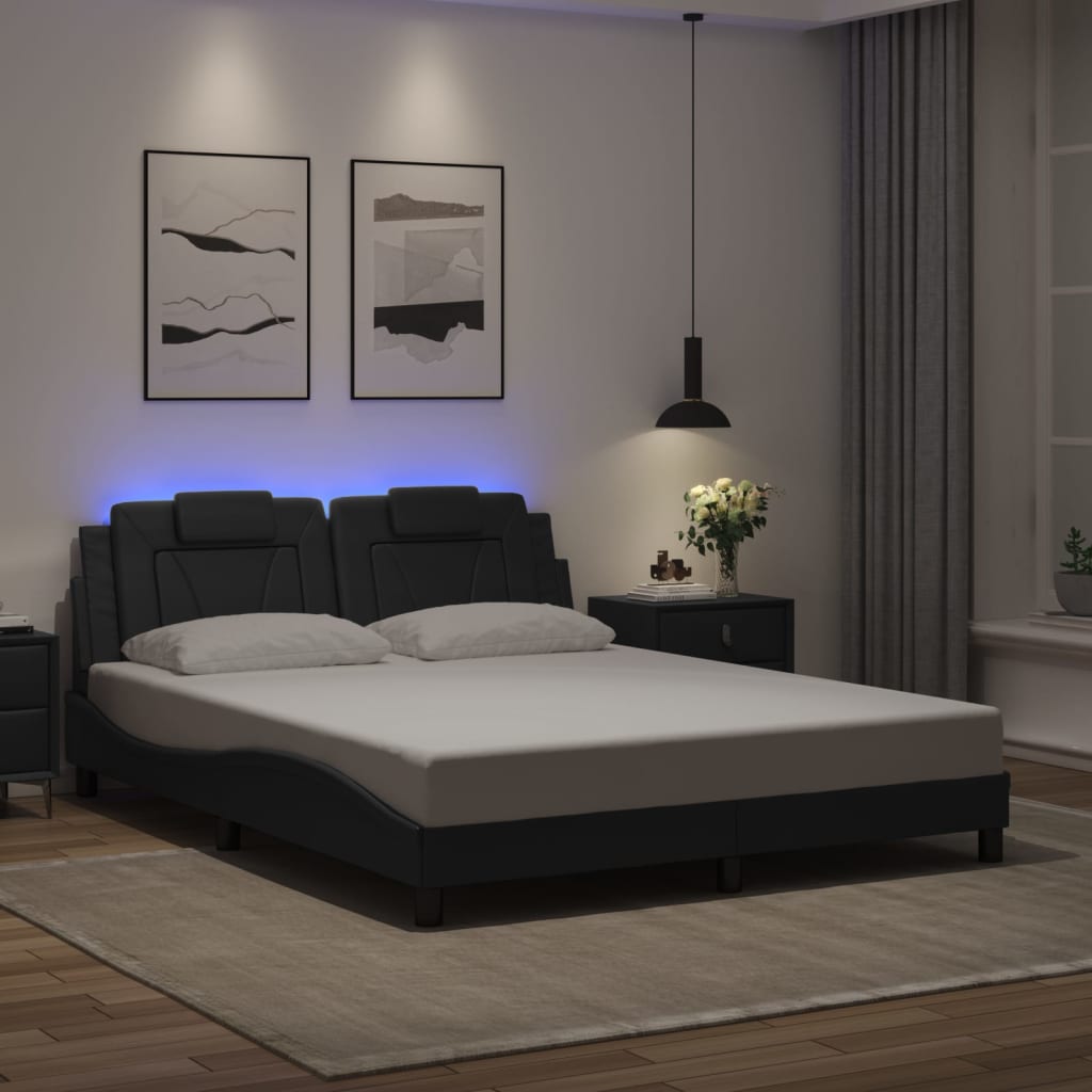 Bed Frame "Viana" with LED without Mattress Black 160x200 cm