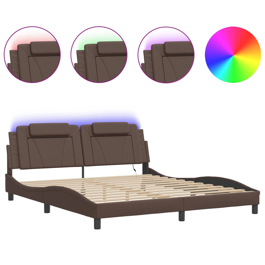 Bed Frame "Viana" with LED without Mattress Brown 180x200 cm