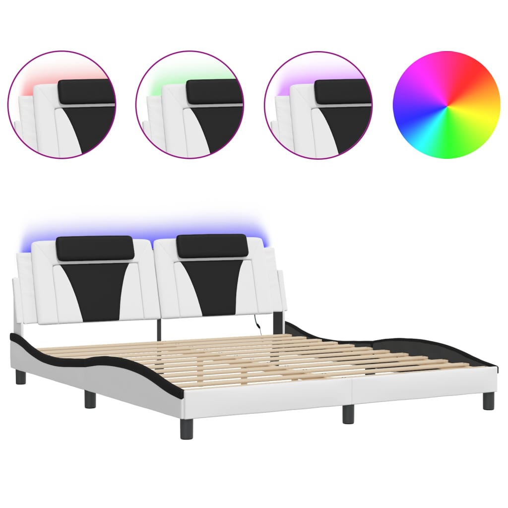 Bed Frame "Viana" with LED without Mattress White and Black 180x200 cm