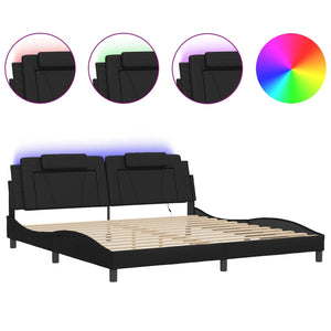 Bed Frame "Viana" with LED without Mattress Black 200x200 cm