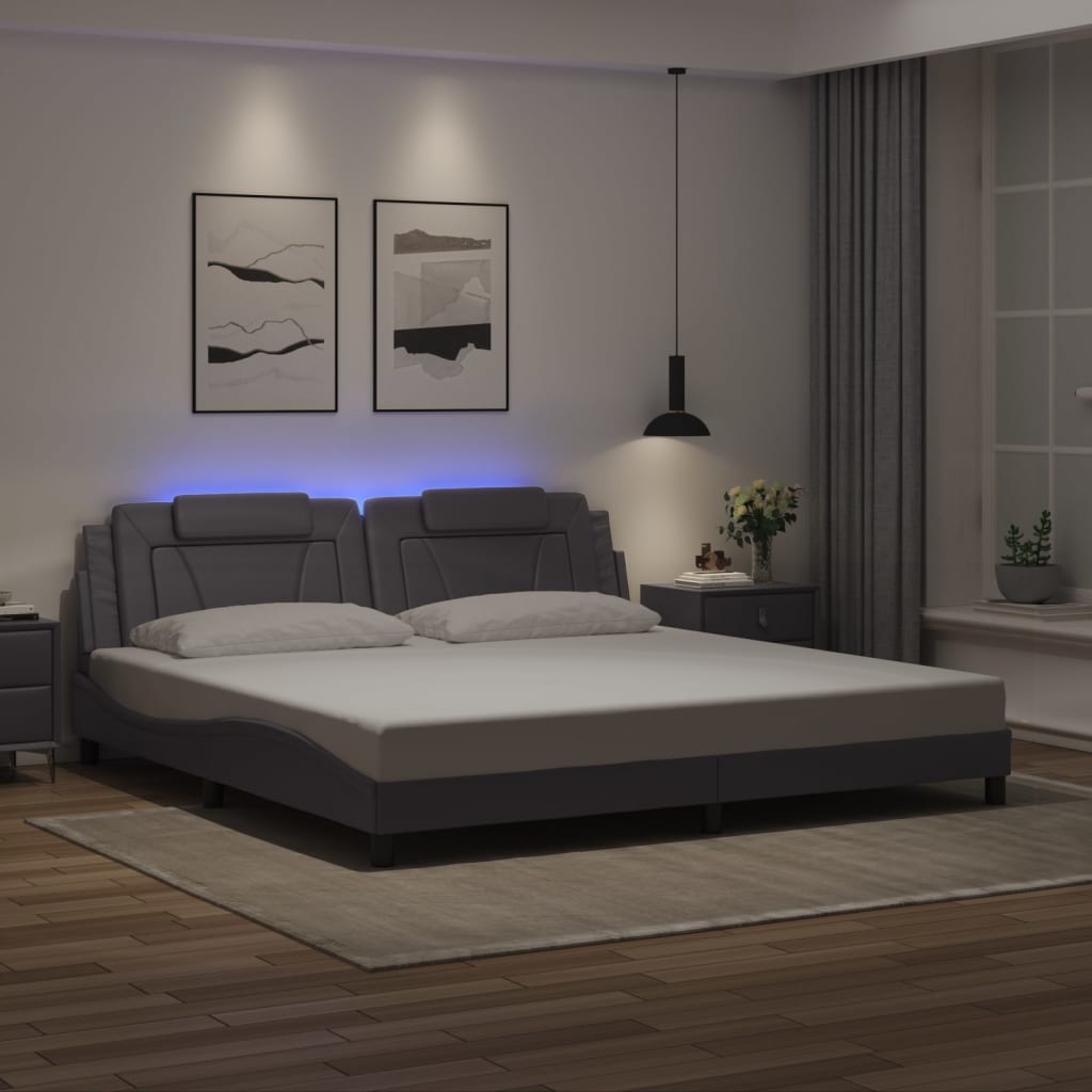 Bed Frame "Viana" with LED without Mattress Grey 200x200 cm