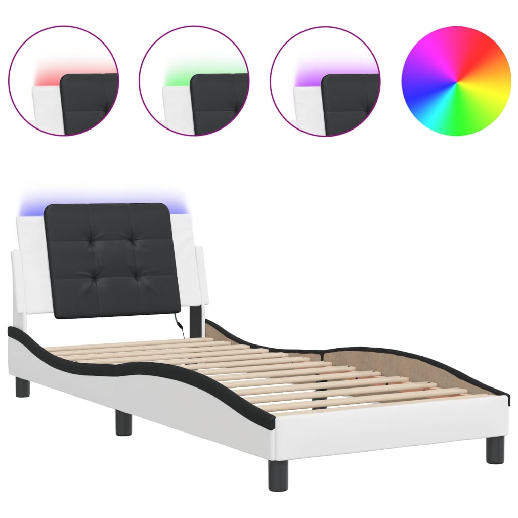 Bed Frame with LED without Mattress "Zadar" White and Black 80x200 cm