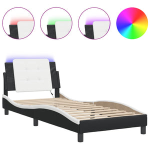 Bed Frame with LED without Mattress "Zadar" Black and White 90x190 cm