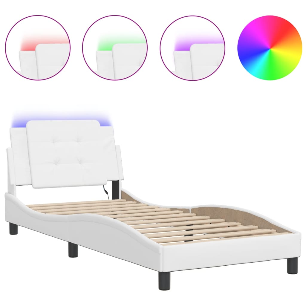 Bed Frame with LED without Mattress "Zadar" White 90x200 cm