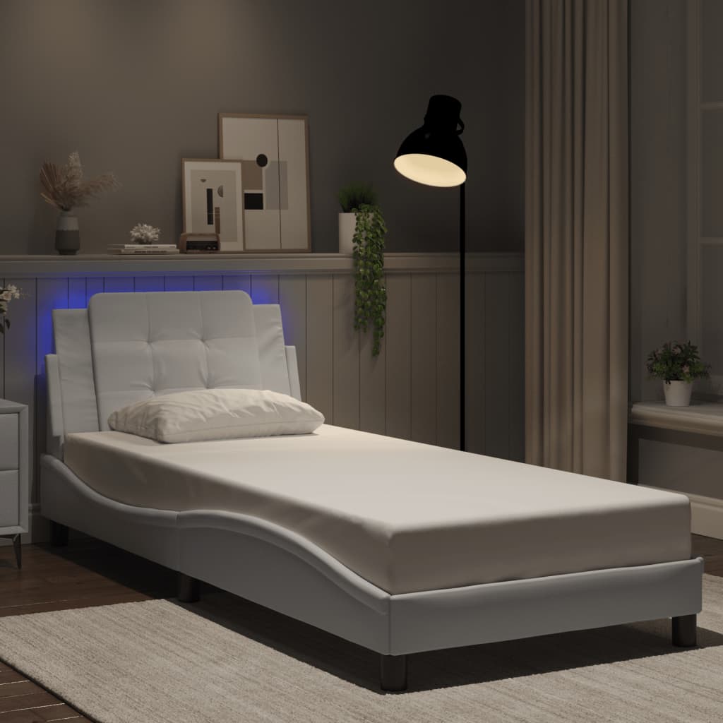 Bed Frame with LED without Mattress "Zadar" White 90x200 cm