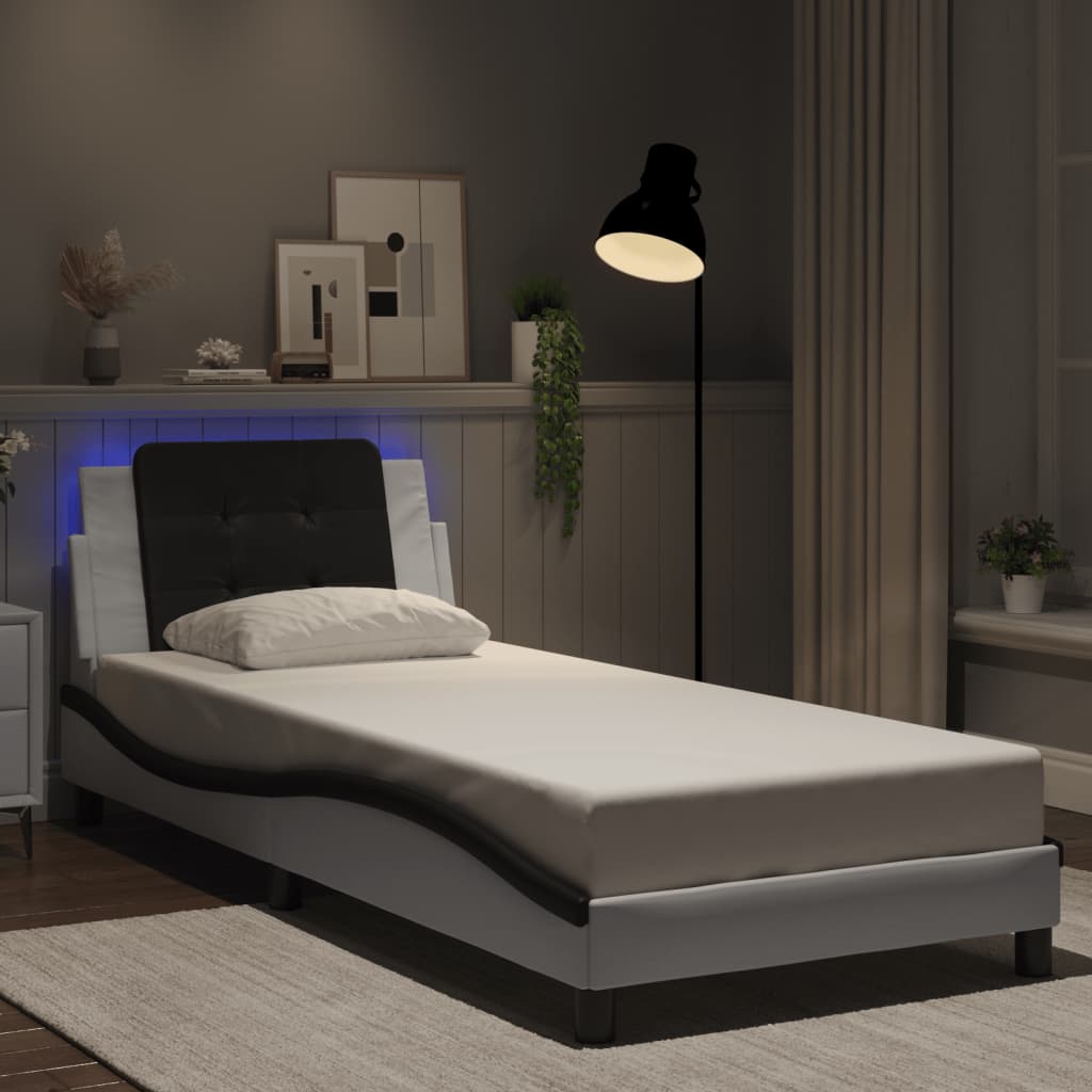 Bed Frame with LED without Mattress "Zadar" White and Black 100x200 cm