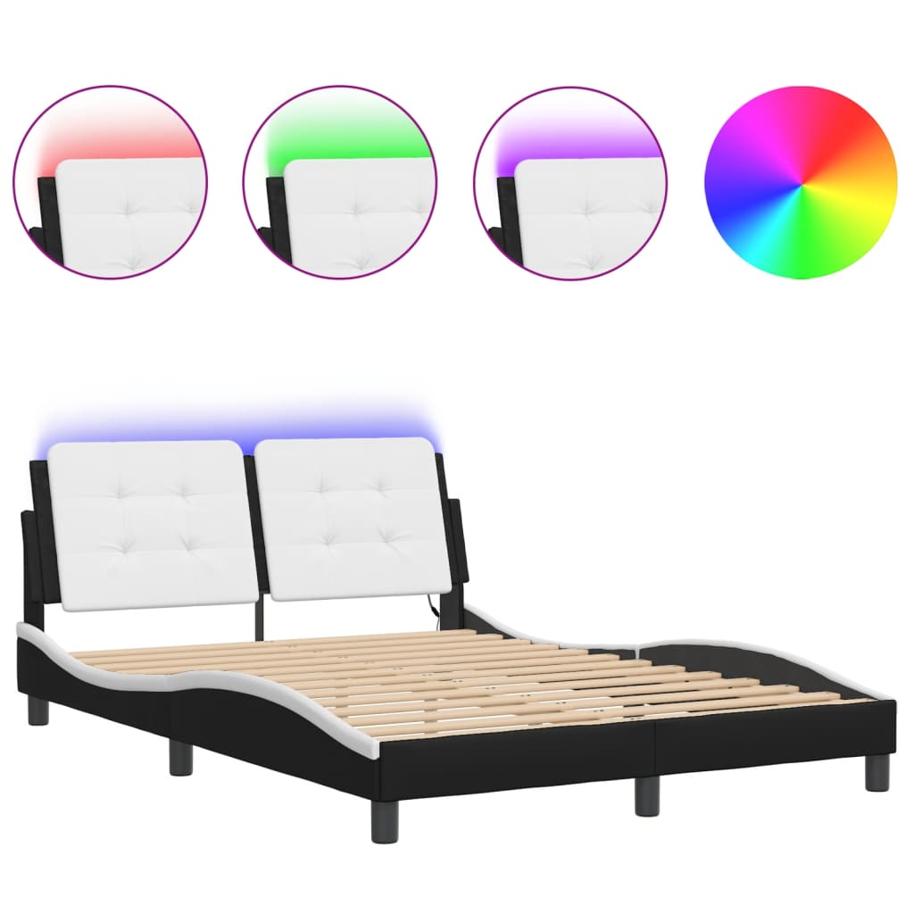 Bed Frame with LED without Mattress "Zadar" Black and White 120x200 cm