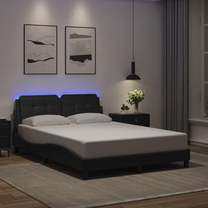 Bed Frame with LED without Mattress "Zadar" Black 140x190 cm