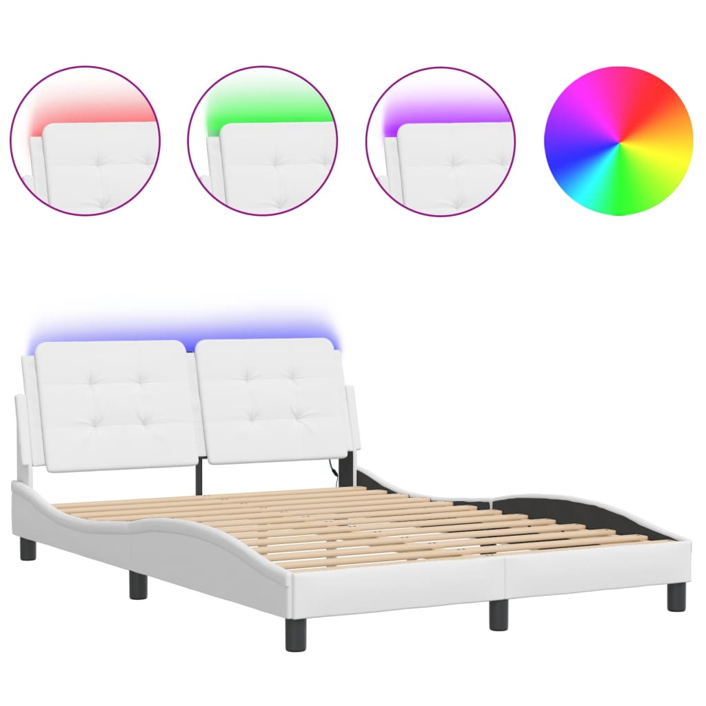 Bed Frame with LED without Mattress "Zadar" White 140x200 cm