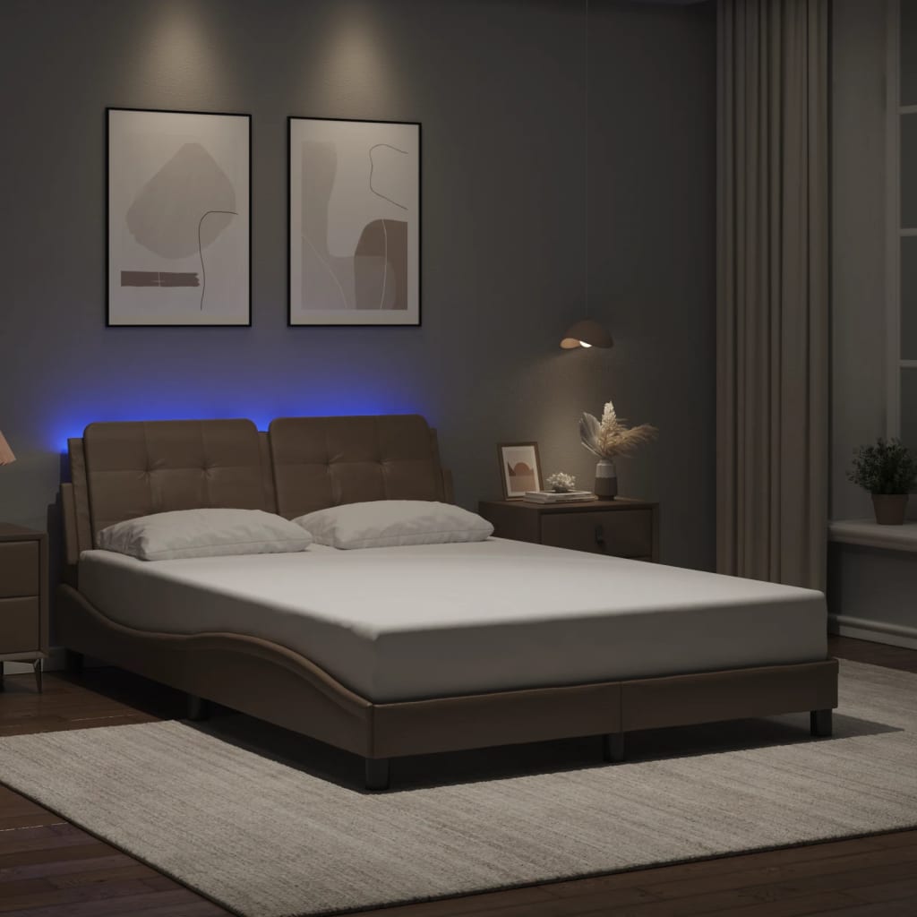 Bed Frame with LED without Mattress "Zadar" Cappuccino 140x200 cm