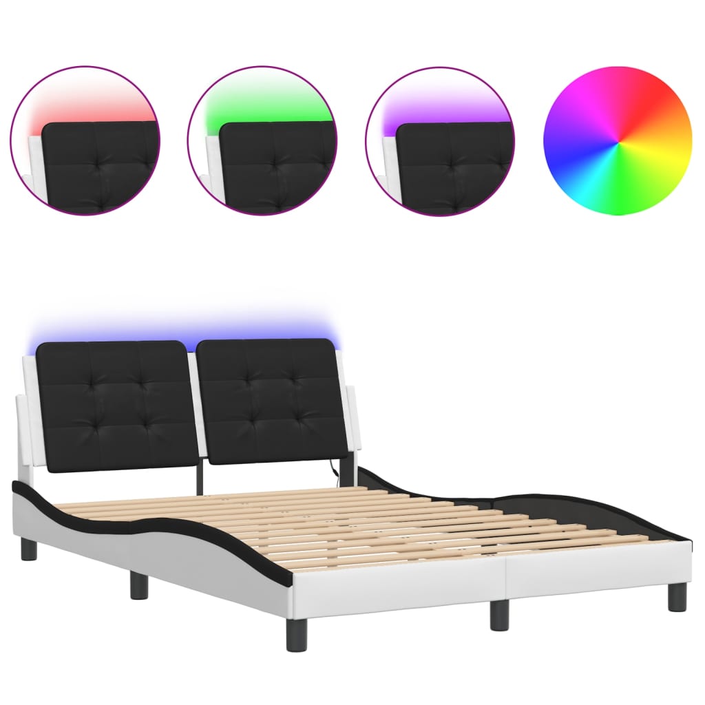 Bed Frame with LED without Mattress "Zadar" White and Black 140x200 cm