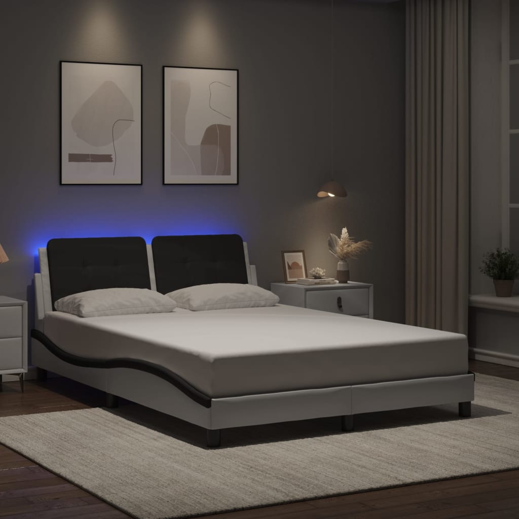 Bed Frame with LED without Mattress "Zadar" White and Black 140x200 cm