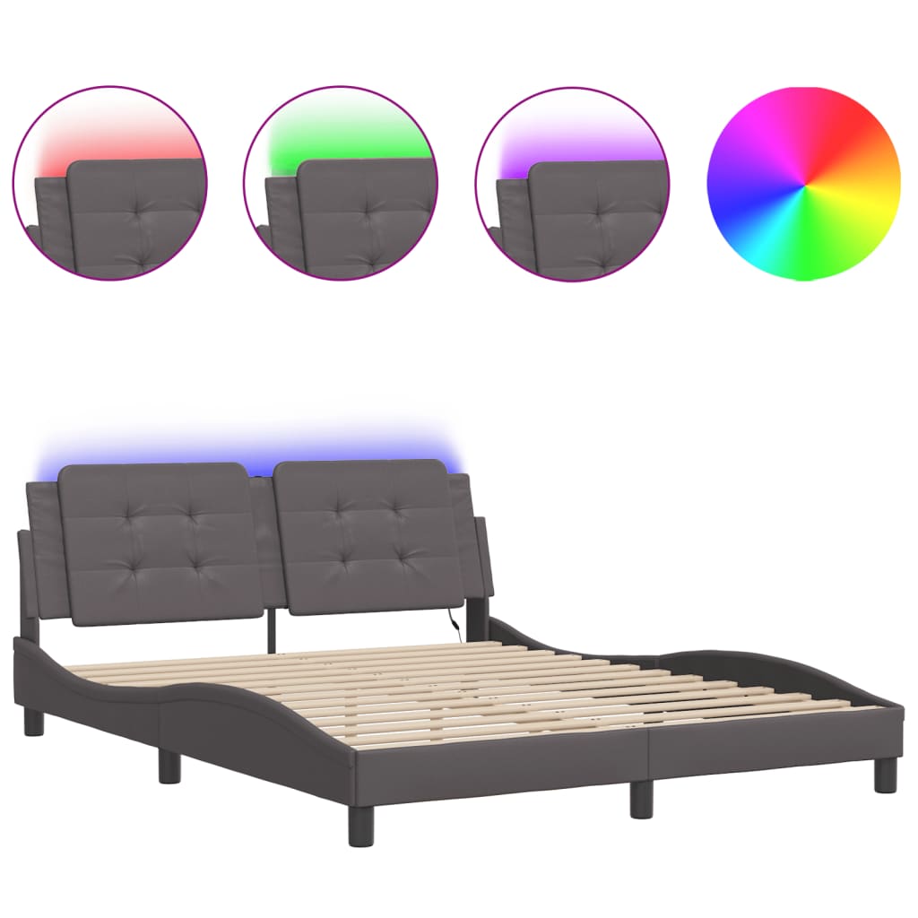 Bed Frame with LED without Mattress "Zadar" Grey 160x200 cm