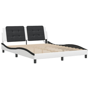 Bed Frame with LED without Mattress "Zadar" White and Black 160x200 cm