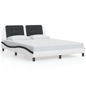 Bed Frame with LED without Mattress "Zadar" White and Black 160x200 cm