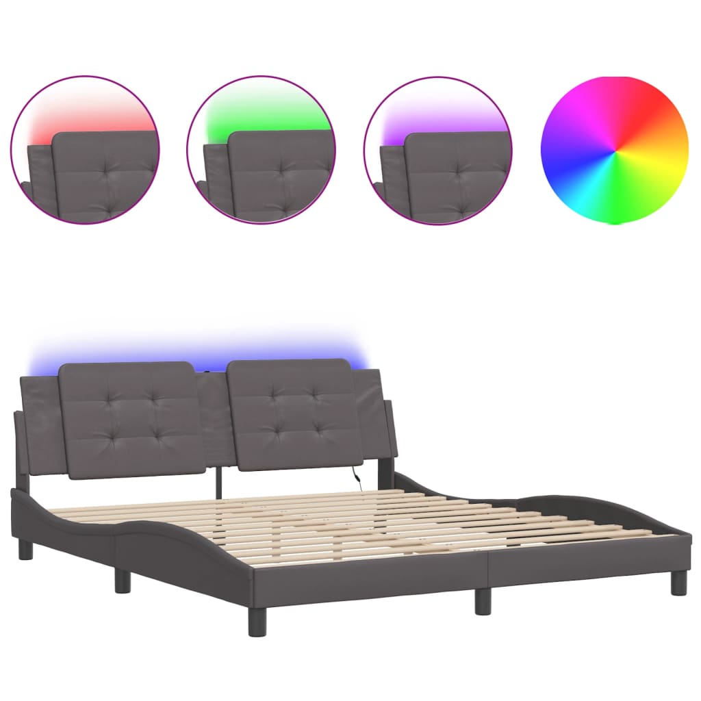 Bed Frame with LED without Mattress "Zadar" Grey 180x200 cm