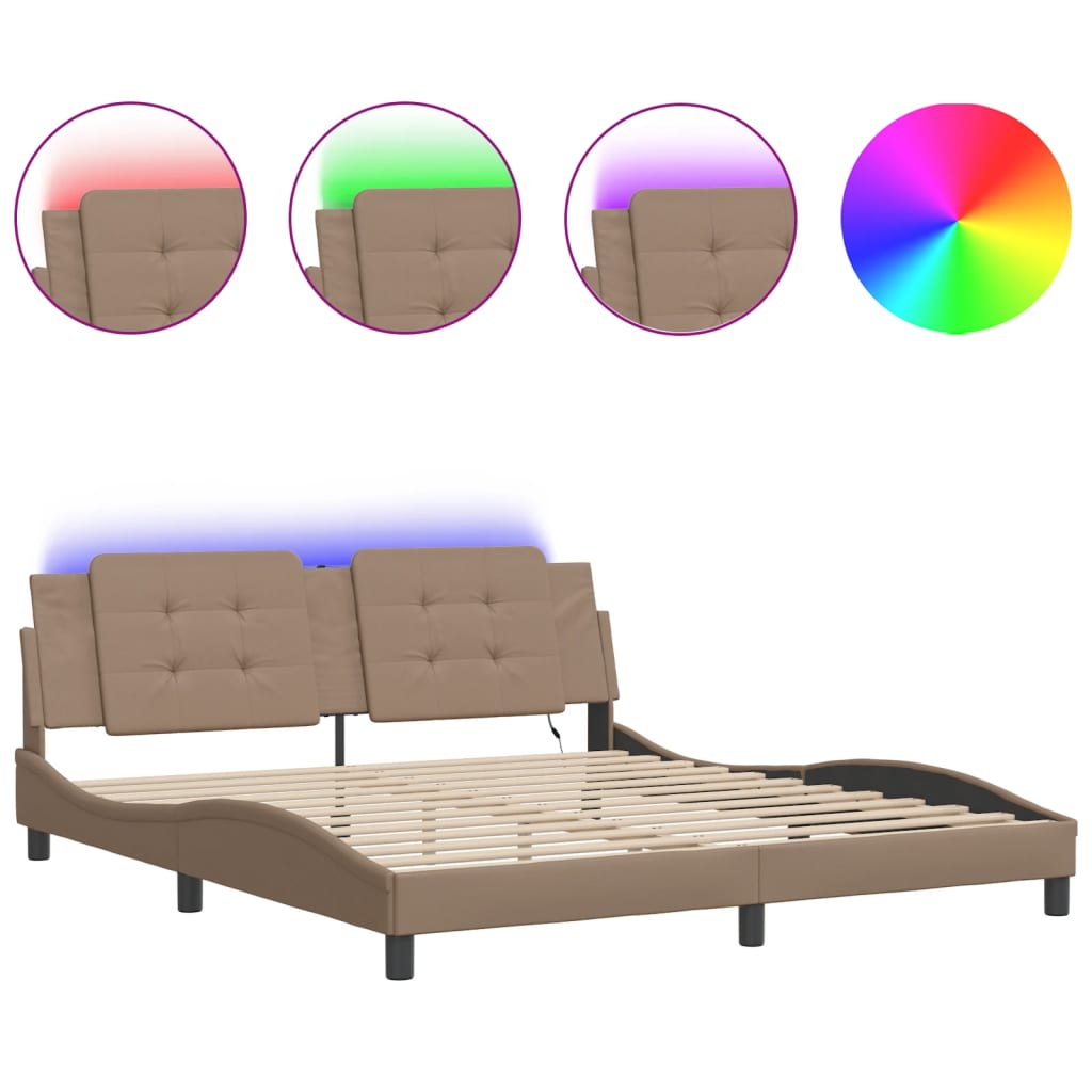 Bed Frame with LED without Mattress "Zadar" Cappuccino 180x200 cm