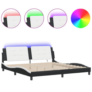 Bed Frame with LED without Mattress "Zadar" Black and White 200x200 cm