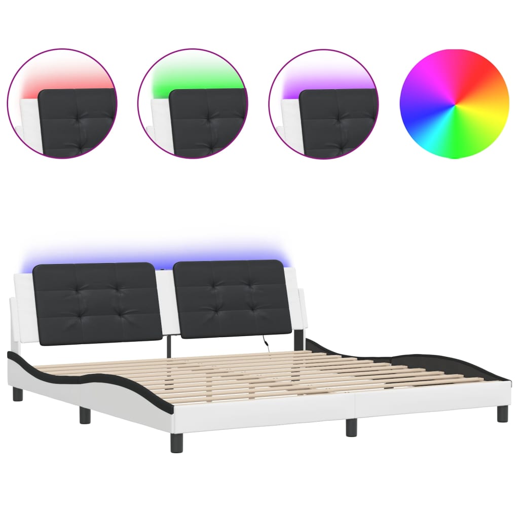 Bed Frame with LED without Mattress "Zadar" White and Black 200x200 cm