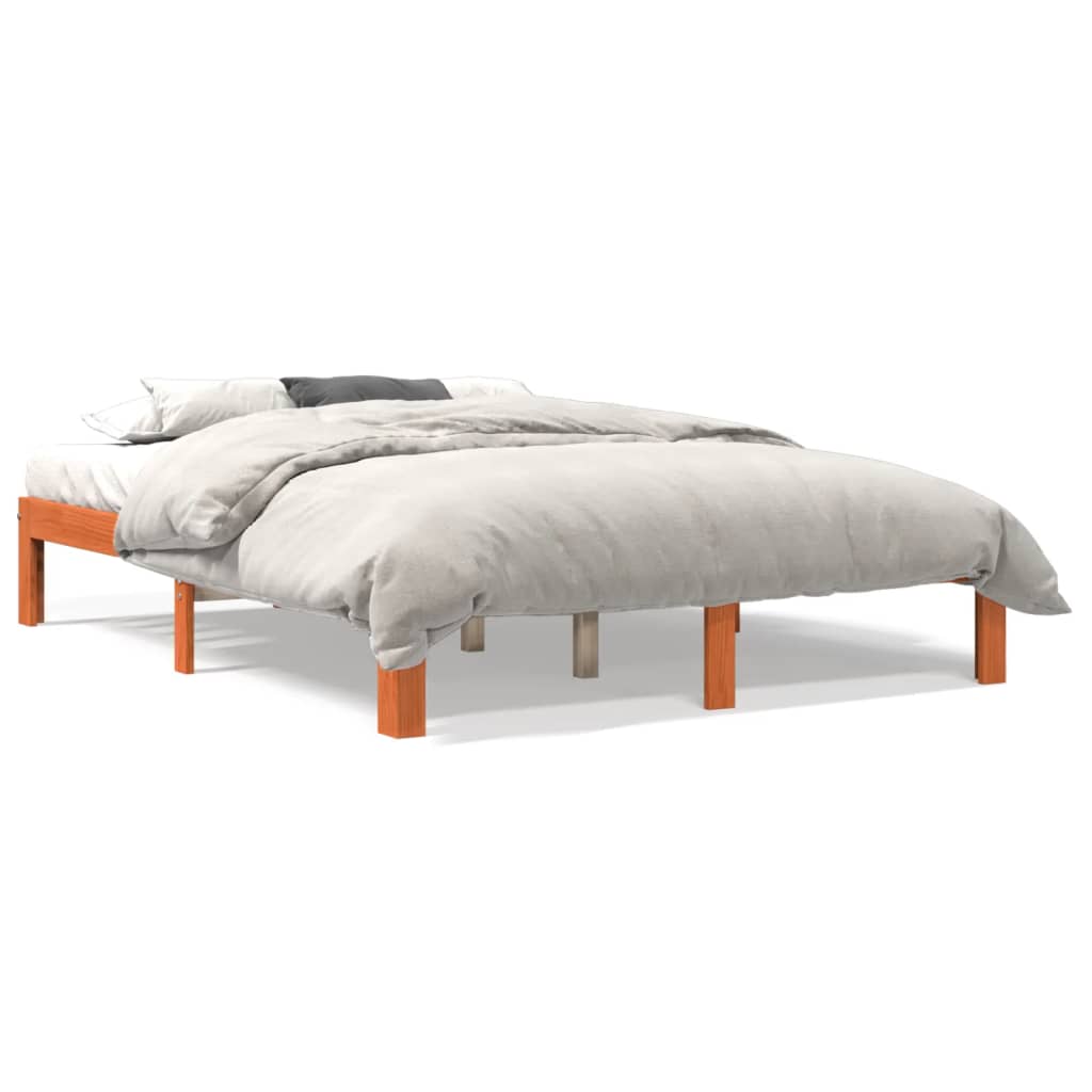 Sängram utan madrass vaxbrun 135x190 cm massiv furu