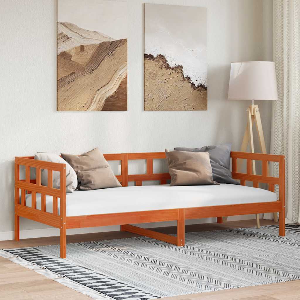 Dagbädd utan madrass vaxad brun 90x200 cm massiv furu