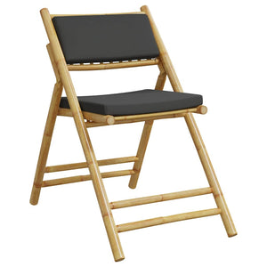 Caféstolar hopfällbara med mörkgrå kuddar 6 st bambu