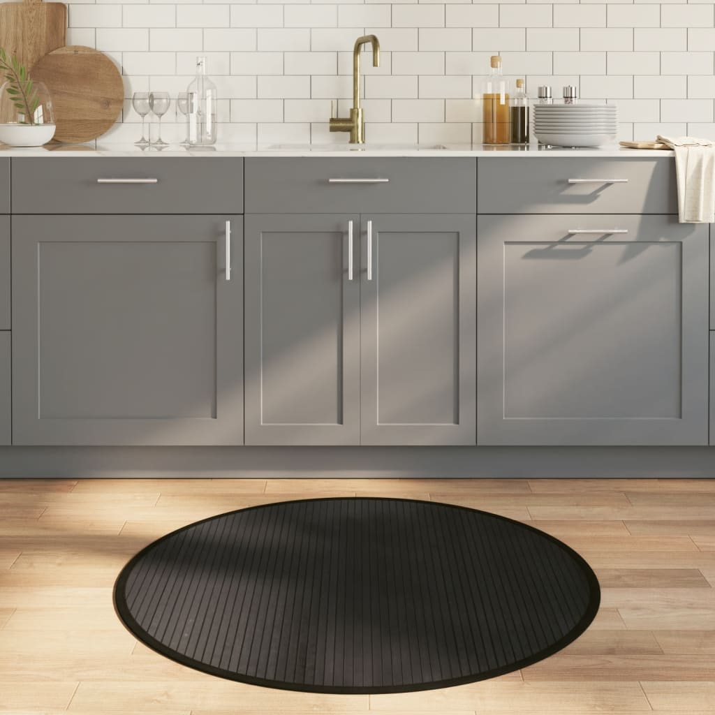 Matta rund svart 100 cm bambu
